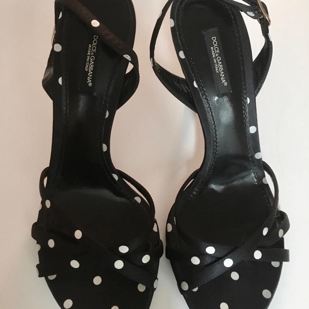 *SOLD* Dolce & Gabbana Black Satin Polka Dot Heels
